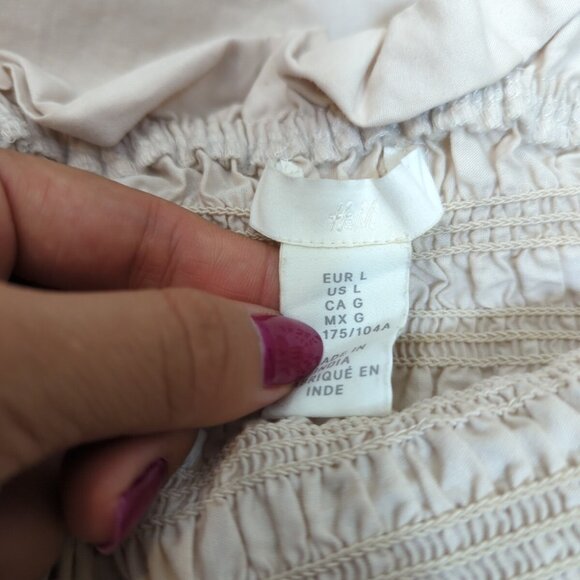 H&M Women's Beige Smocked Bandeau Dress Strapless Midi Summer Size Large - Picture 2 of 8